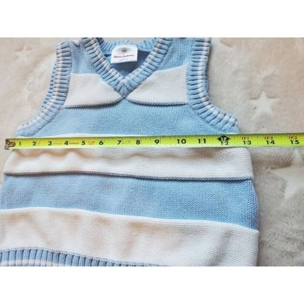 Hanna Andersson Boy Sz 3-4 knit cotton Sweater Vest Light Blue and White Easter - Picture 5 of 7